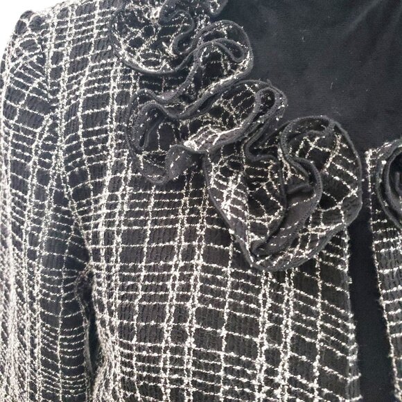 Karin Stevens Black White Checked Pattern Ruffled Jacket Size 4P - Picture 6 of 8